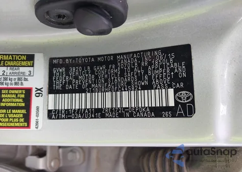 2015 Toyota Corolla L z USA, uszkodzony, nr VIN 2T1BURHE0FC445824